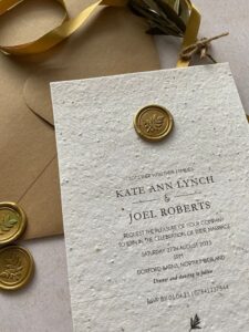 Seeded paper wedding invite eco friendly stationery Wax seal invitations plantable wedding invites Gold wedding Eco friendly